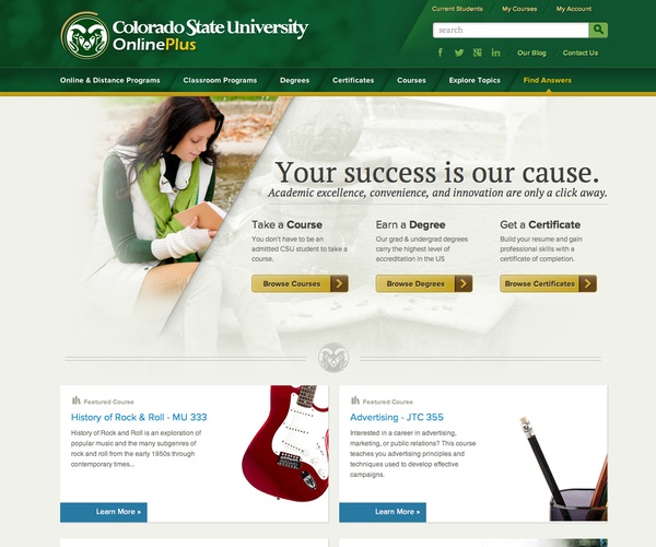 Colorado State University OnlinePlus homepage