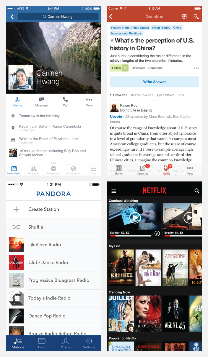 Facebook, Quora, Pandora, and Netflix