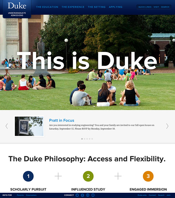 Duke Admissions Homepage After