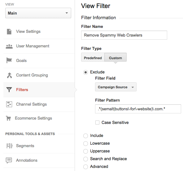 Google Analytics Filter for Spammy Webcrawlers
